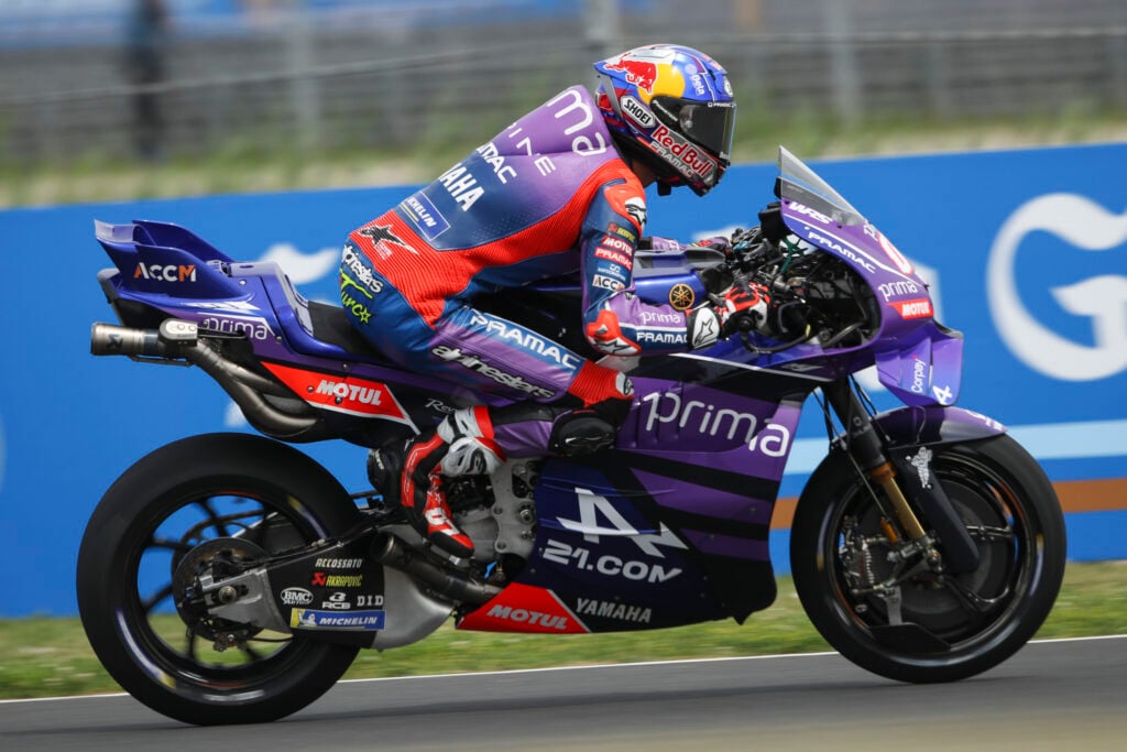 Pramac rider Toprak Razgatlioglu in FP1 at the 2026 MotoGP Hungarian Grand Prix on track