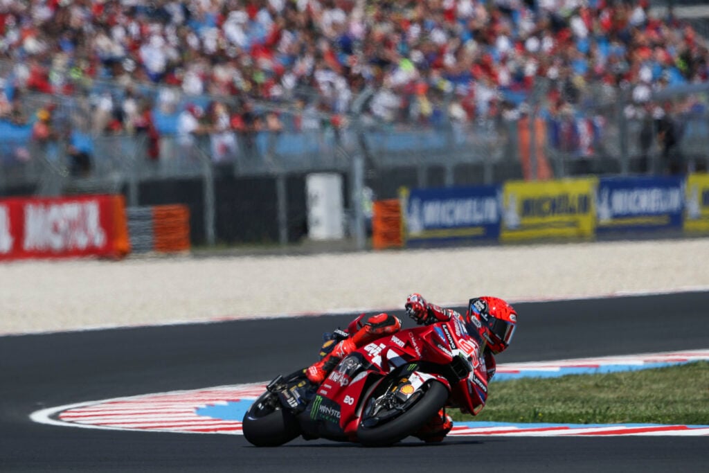 Ducati rider Marc Marquez on track during qualifying for the 2026 MotoGP Hungarian Grand Prix
