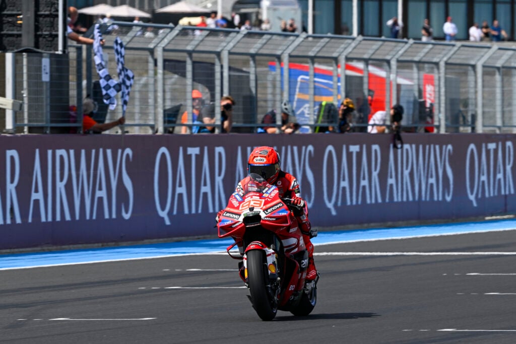 Ducati rider Marc Marquez crossed the line to win the Balaton Park sprint race at the 2026 MotoGP Hungarian Grand Prix.
