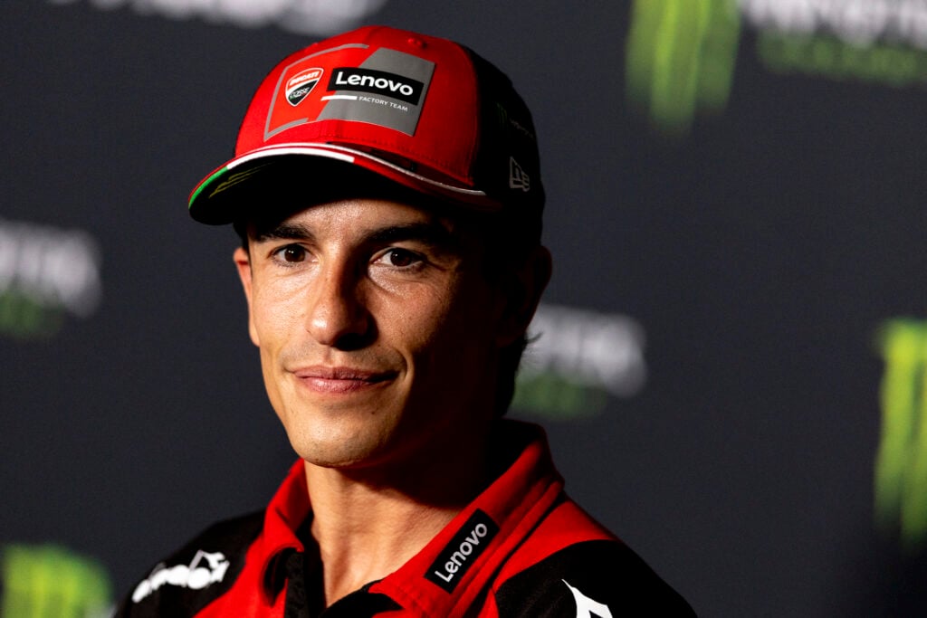 Ducati rider Marc Marquez speaks to the media ahead of the 2026 MotoGP Czech Grand Prix