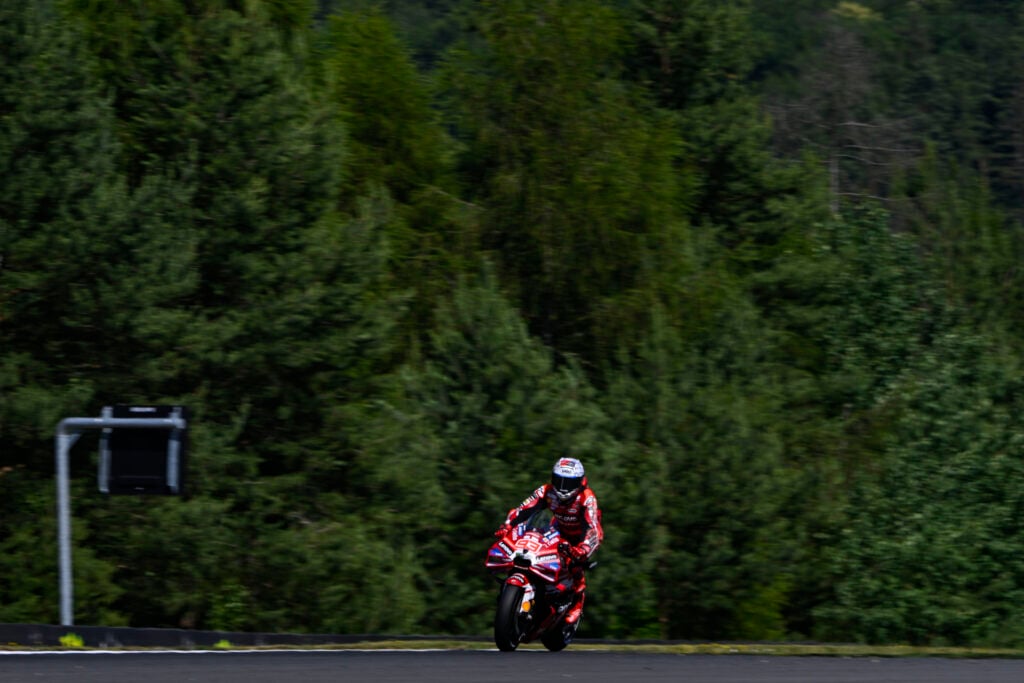 Ducati rider Marc Marquez on track during practice for the 2026 MotoGP Czech Grand Prix