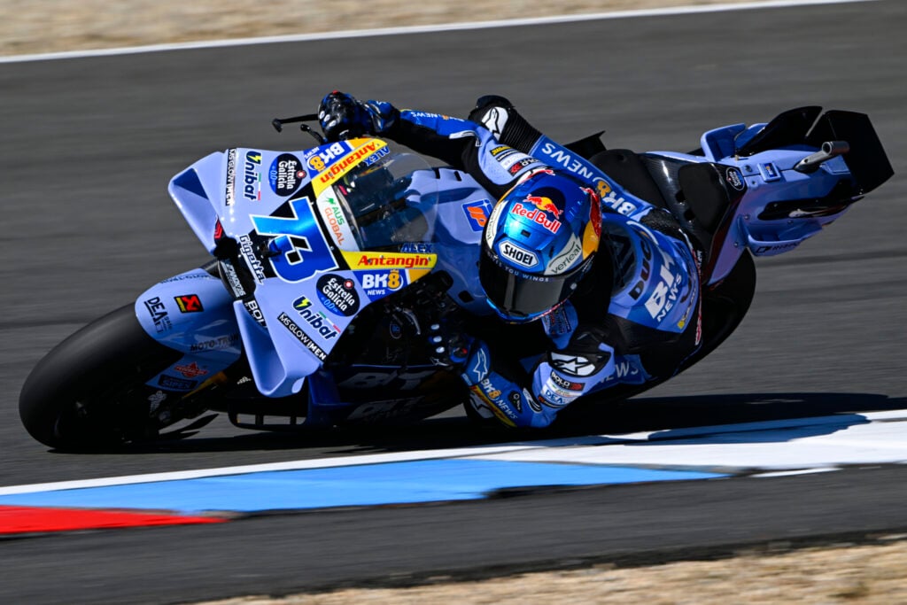 Gresini rider Alex Marquez on track in practice as he returns from injury for the 2026 MotoGP Czech Grand Prix