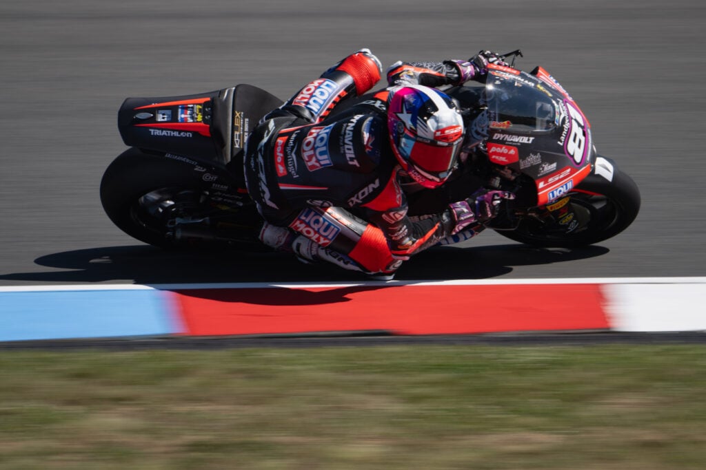 Authentic GP rider Senna Agius is on track during practice at the 2026 Moto2 Czech Grand Prix.