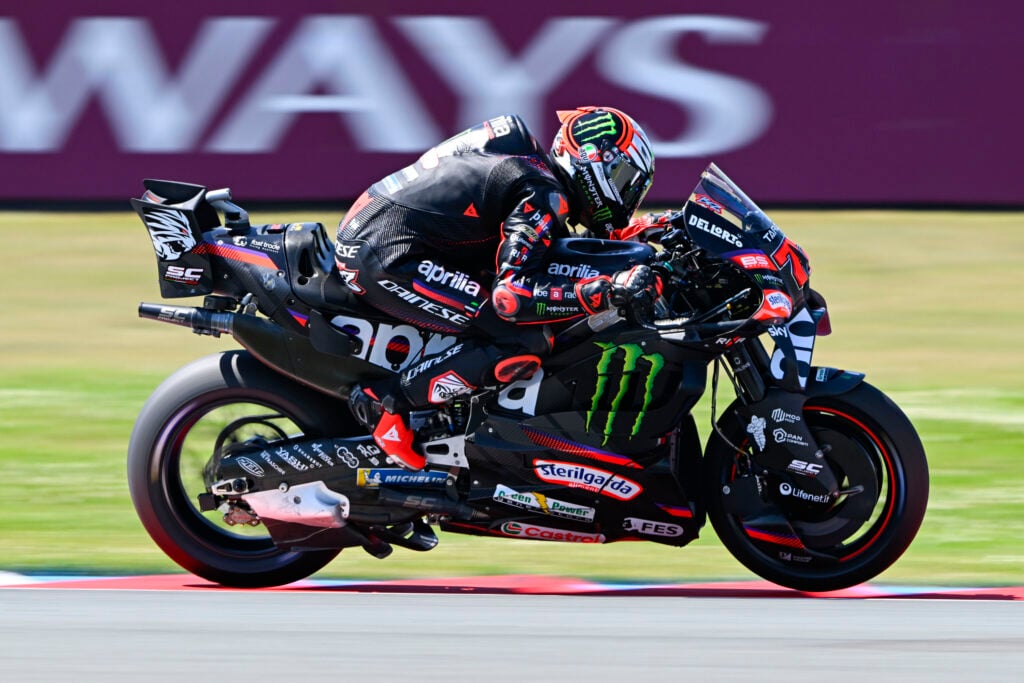 Marco Bezecchi on his April MotoGP bike during practice for the 2026 Dutch Grand Prix.