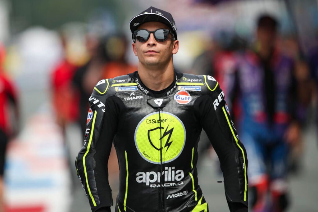 Trackhouse rider Raul Fernandez on the pit lane before the Assen sprint race at the 2026 MotoGP Dutch Grand Prix