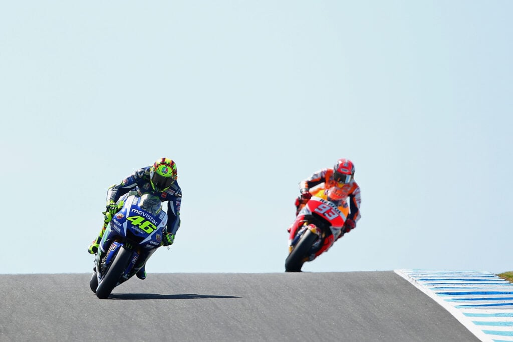 Valentino Rossi and Marc Marquez at the 2015 MotoGP Australian Grand Prix