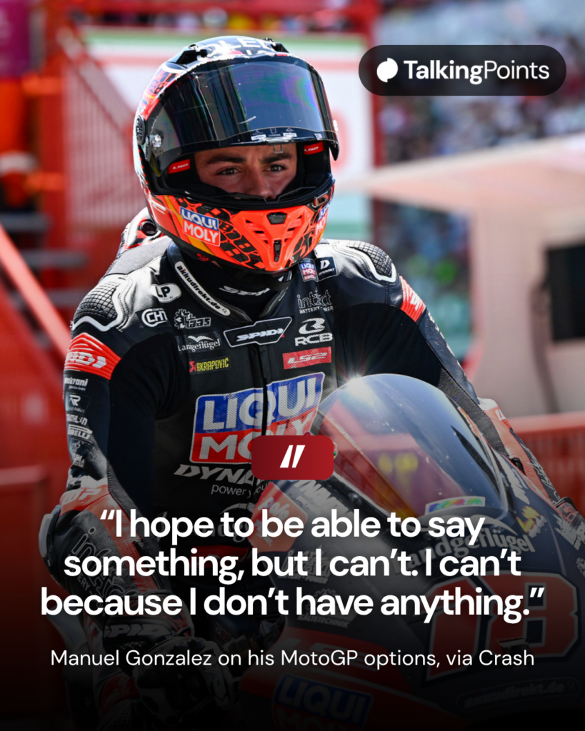 IntactGP Moto2 rider Manuel Gonzalez in the pit lane after scoring pole position at the 2026 Italian Grand Prix