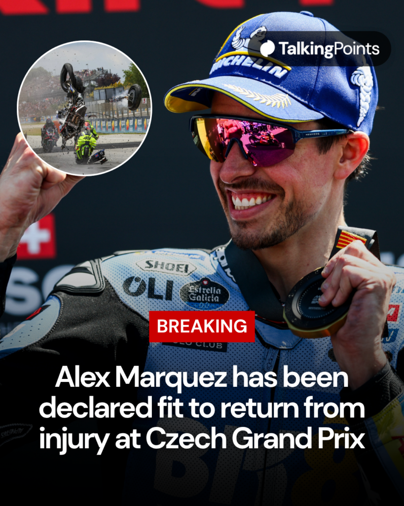Gresini rider Alex Marquez celebrates his victory in the Barcelona sprint race after a crash at the 2026 MotoGP Catalan Grand Prix.