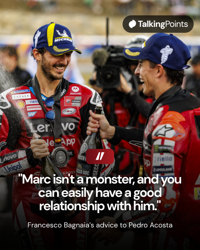 Marc Marquez and Francesco Bagnaia celebrate on the podium at the 2026 Spanish Grand Prix.