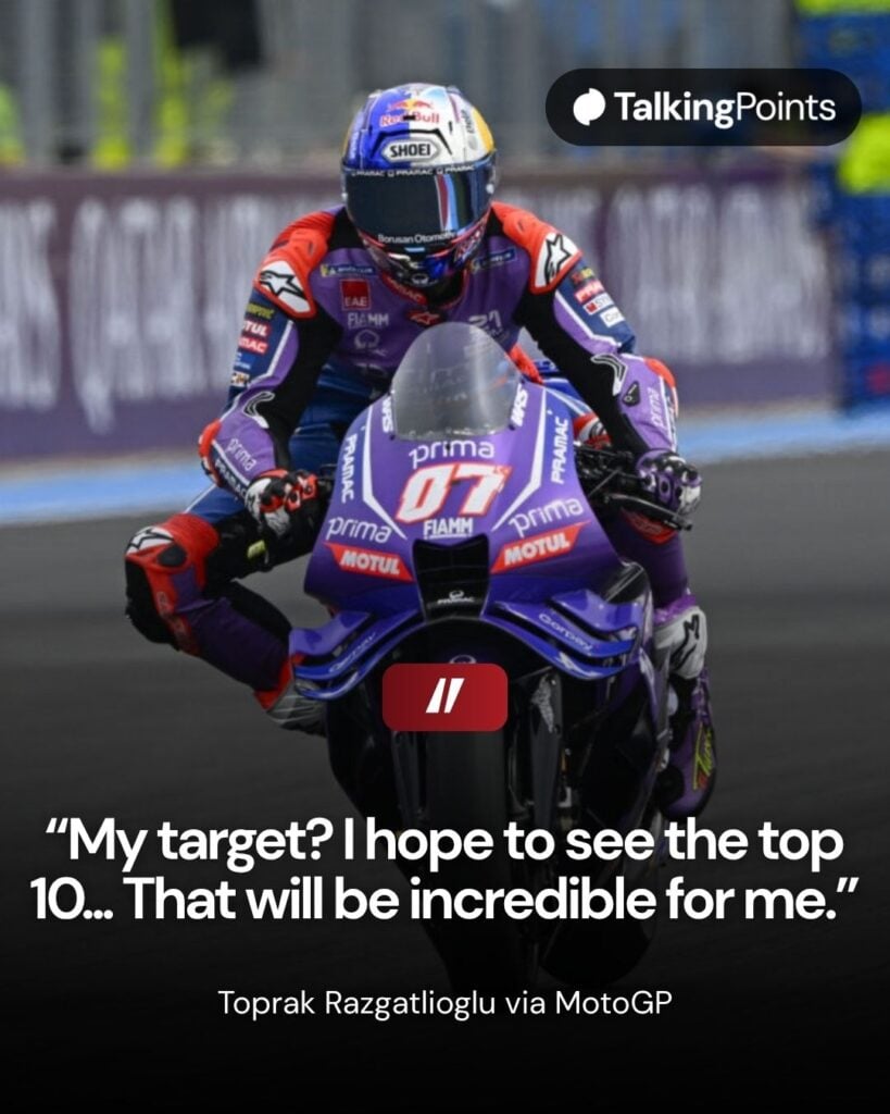 Toprak Razgatlioglu in FP1 at the 2026 Hungarian Grand Prix at the Pramac track.