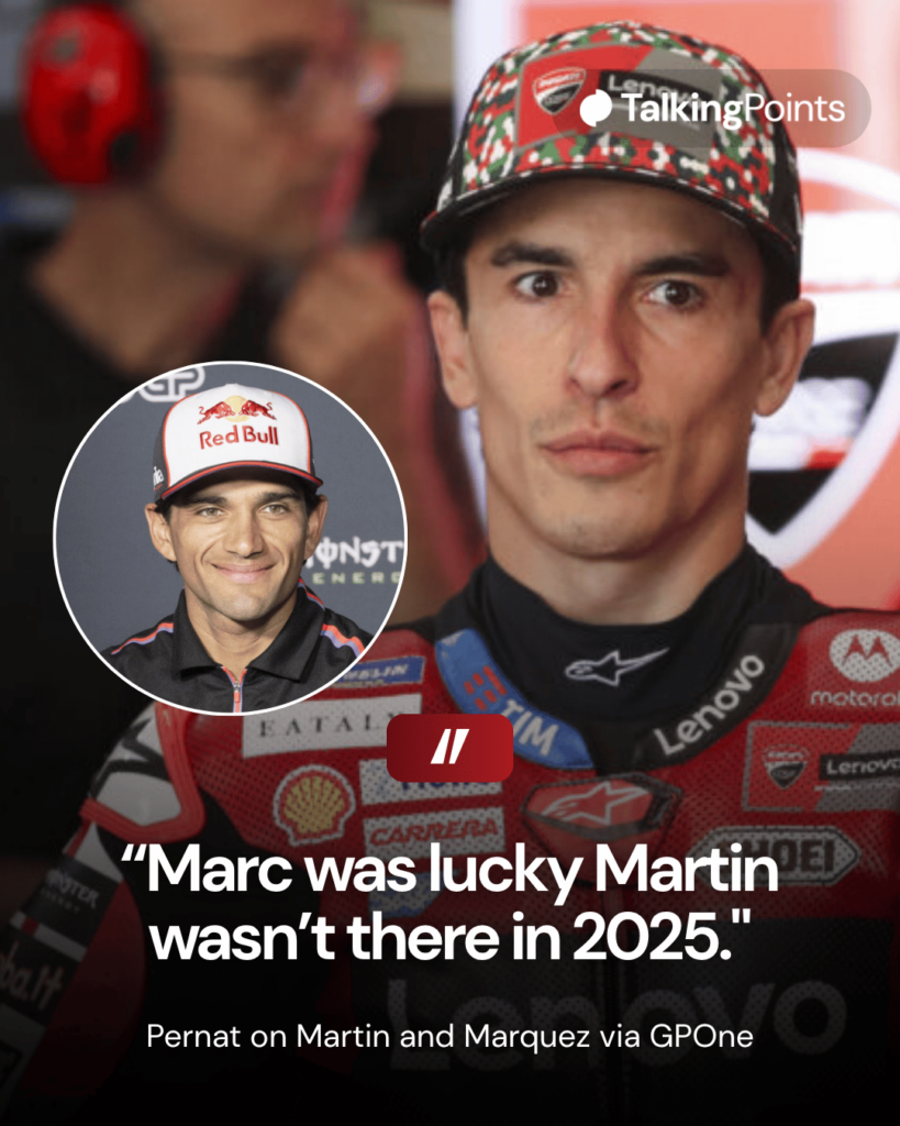Ducati's Marc Marquez enters Jorge Martin at the 2026 Italian Grand Prix.