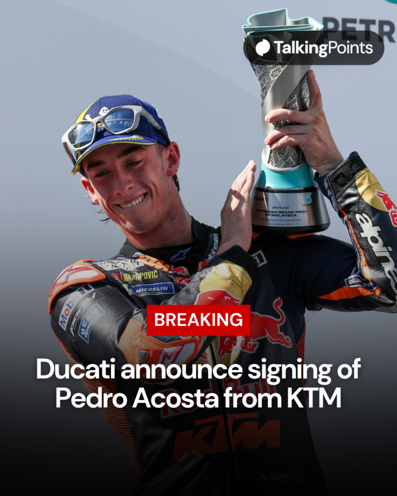 KTM's Pedro Acosta celebrates on the MotoGP podium.
