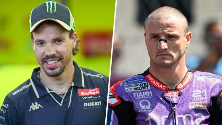 VR46's Franco Morbidelli during the Italian GP riders' parade and Pramac Yamaha's Jack Miller on the grid before the 2026 MotoGP Hungarian Grand Prix