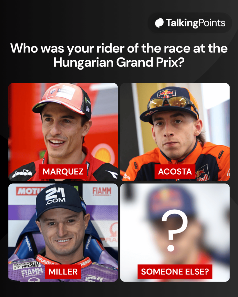 Graphics of Marc Marquez, Pedro Acosta, Jack Miller and Diogo Moreira during the MotoGP race weekend.