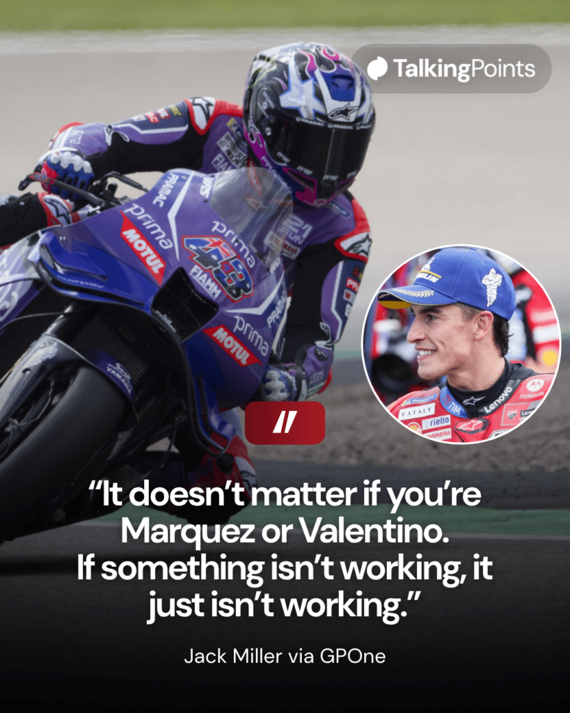 Jack Miller of Pramac during the 2026 German Grand Prix, inset Marc Marquez
