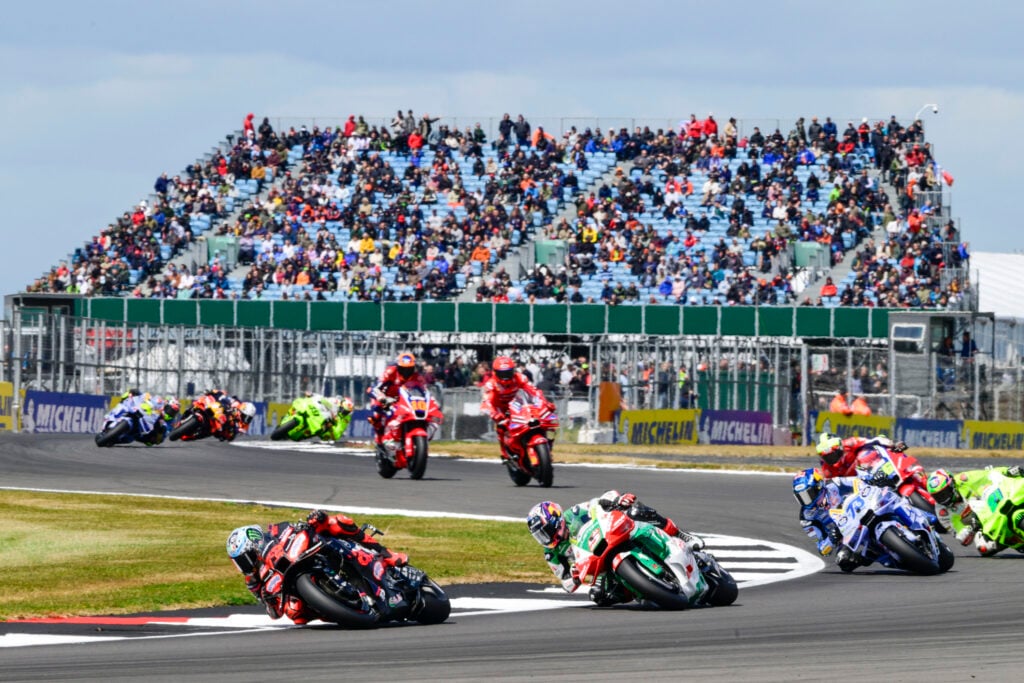 Aprilia rider Marco Bezzecchi on track during the 2025 MotoGP British Grand Prix