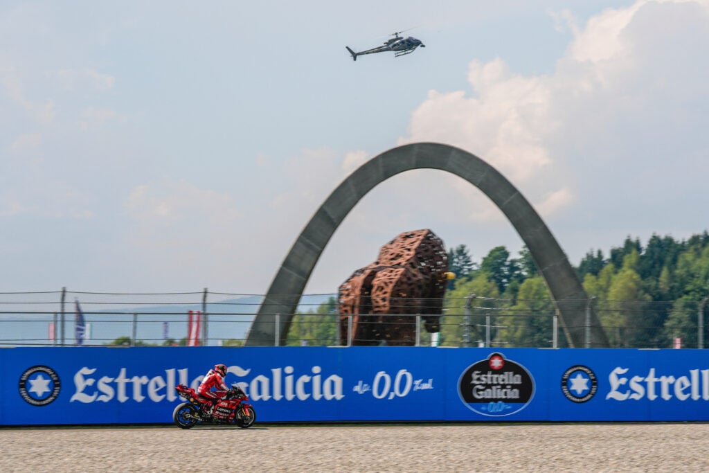 Ducati rider Francesco Bagnaia at the side of the track during qualifying for the 2025 MotoGP Austrian Grand Prix
