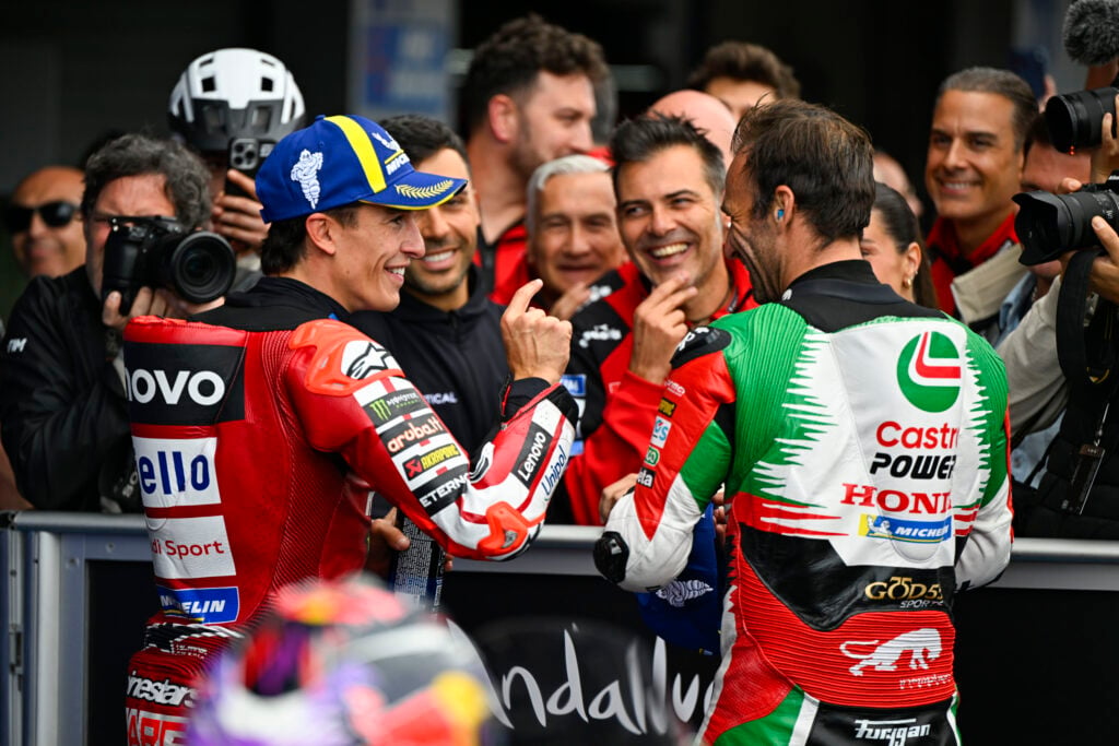 Johann Zarco of LCR Honda and Marc Marquez of Ducati at the Spanish Grand Prix.