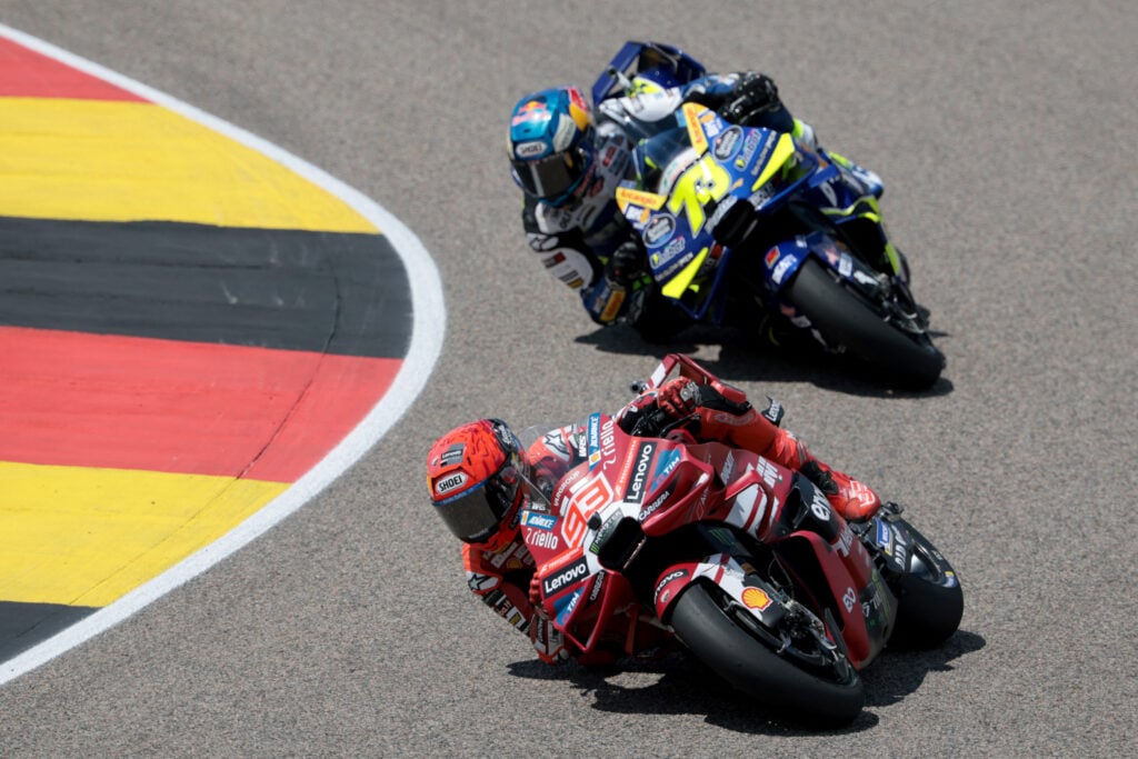 Marc Marquez of Ducati leads Alex Marquez of Gresini at the German Grand Prix