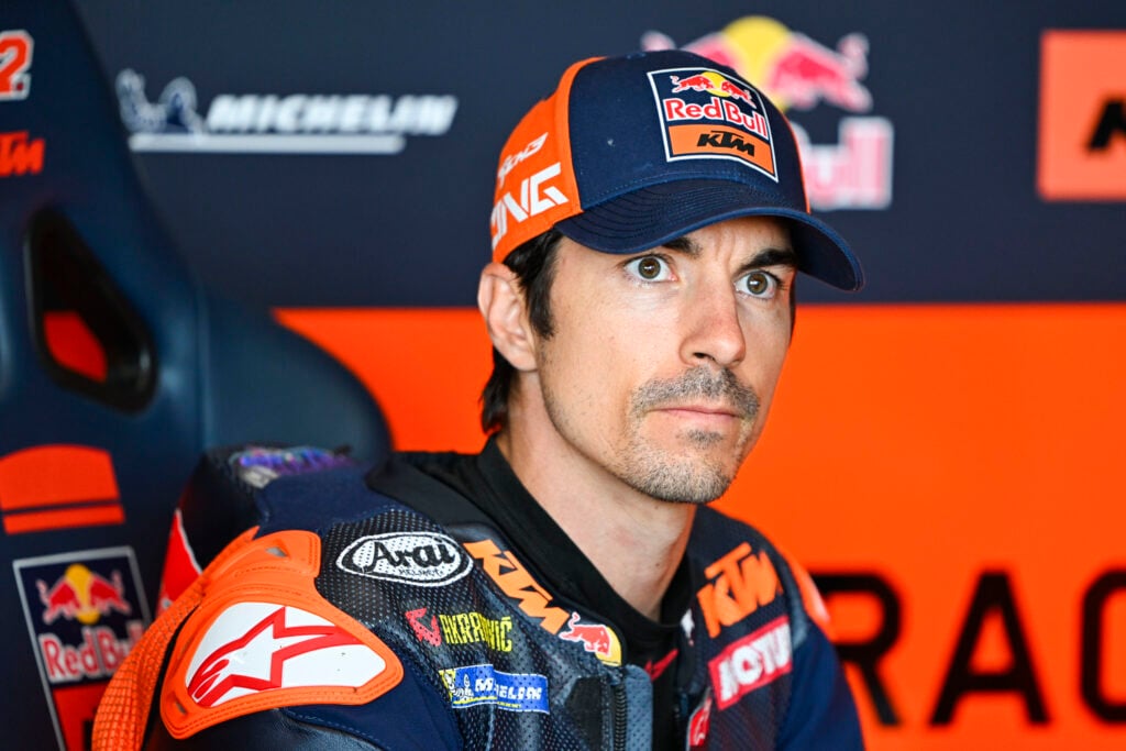 Maverick Vinales of KTM Tech3 in the garage during the MotoGP German Grand Prix free practice.