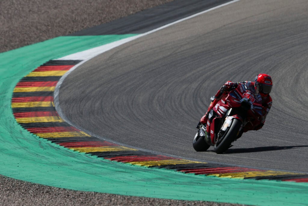 Ducati rider Marc Marquez on track at the 2026 MotoGP German Grand Prix