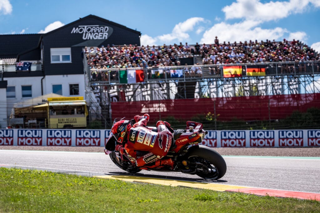 Ducati rider Marc Marquez on track at the 2026 MotoGP German Grand Prix