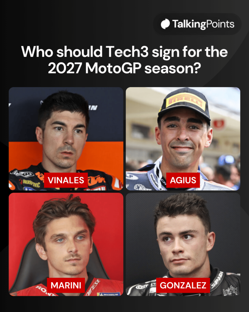 A four-way graphic of Maverick Vinales, Senna Agius, Luca Marini and Manuel Gonzalez