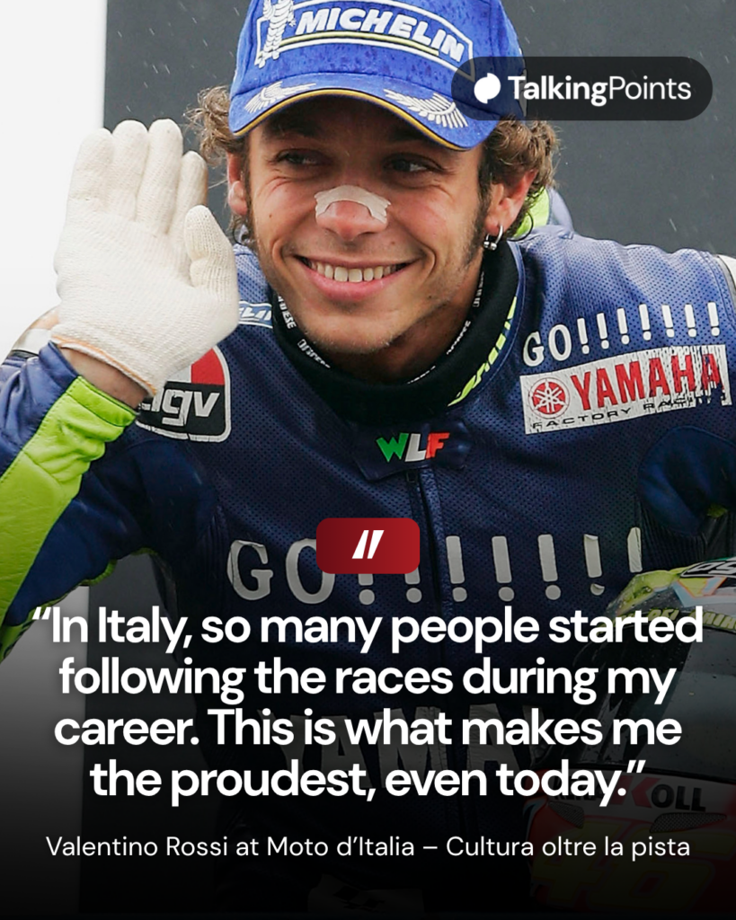 Valentino Rossi celebrates winning the 2005 MotoGP British Grand Prix for Yamaha at Donington Park