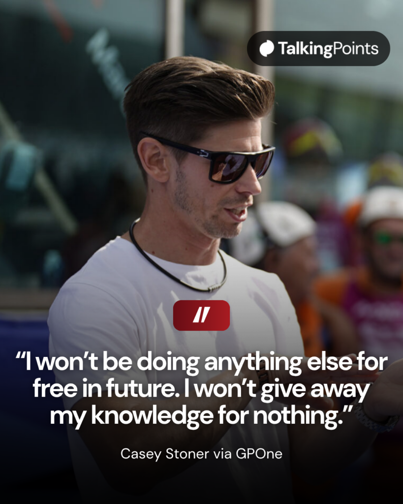 Casey Stoner talking to Lando Norris on the grid at the 2026 San Marino Grand Prix.