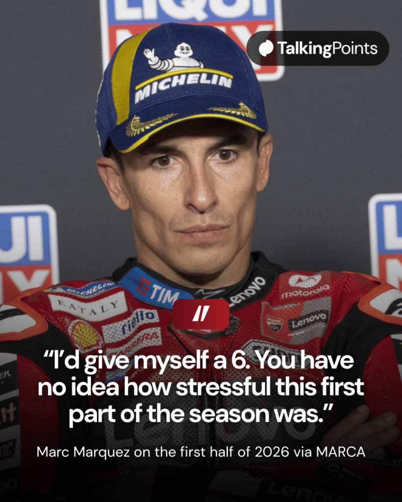 Ducati rider Marc Marquez at a press conference at the 2026 German Grand Prix