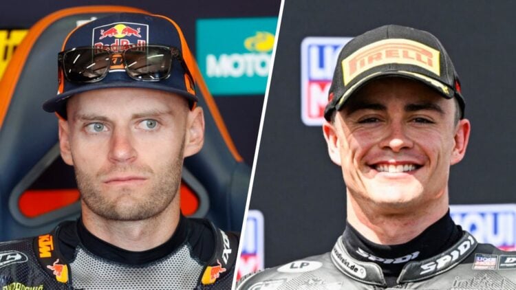 KTM MotoGP rider Brad Binder in the garage and Moto2 rider Manuel Gonzalez celebrates at the 2026 German Grand Prix