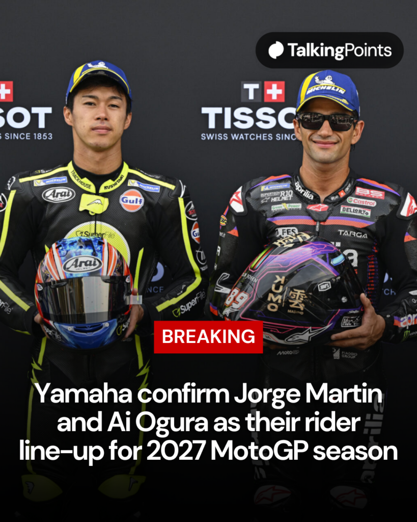 Trackhouse's Ai Ogura and Aprilia's Jorge Martin posing for a photo after qualifying for the 2026 Dutch GP.
