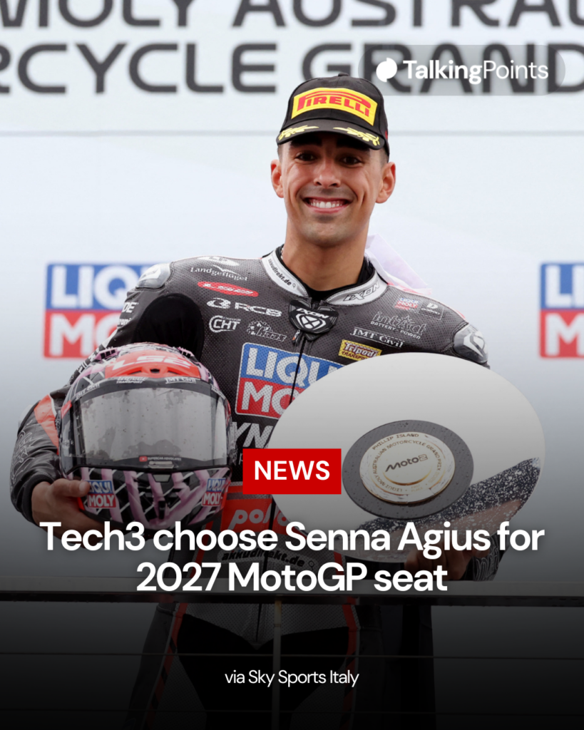 Moto2 rider Senna Agius celebrates on the Australian Grand Prix podium