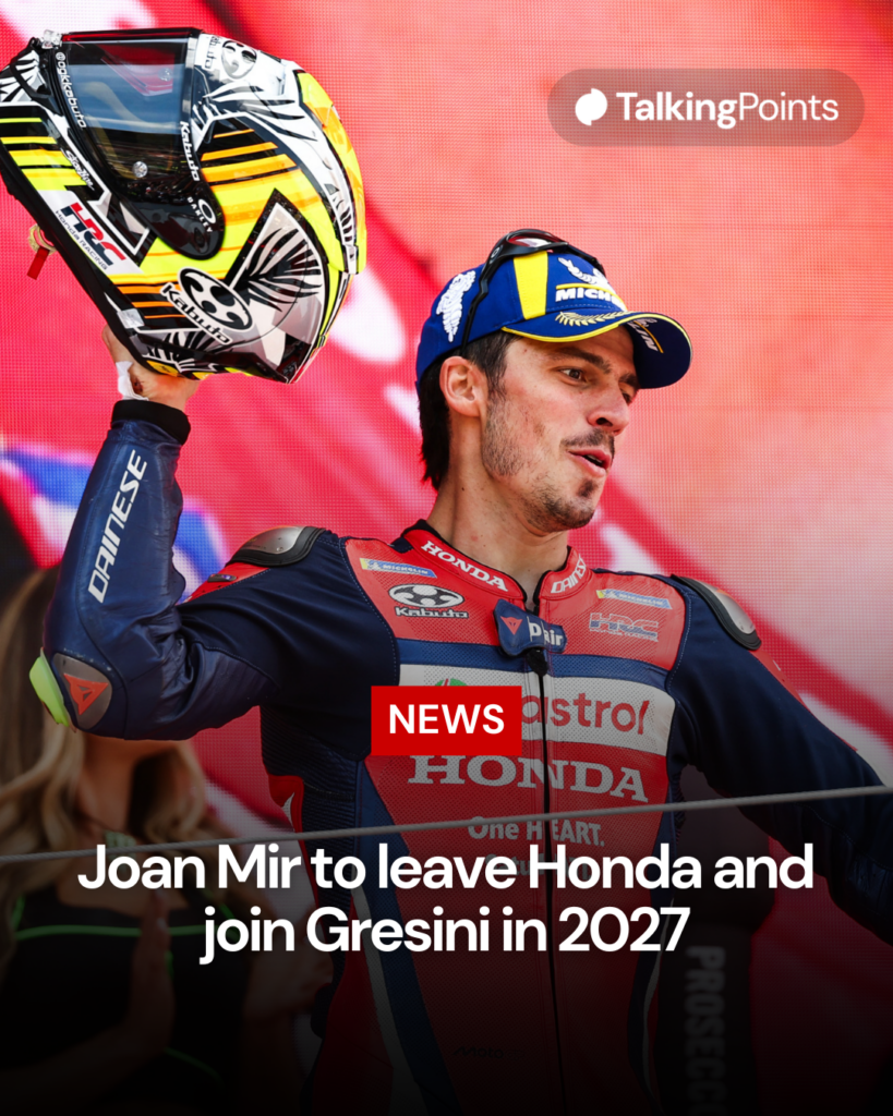 Joan Mir of Honda celebrates on the Catalan GP podium