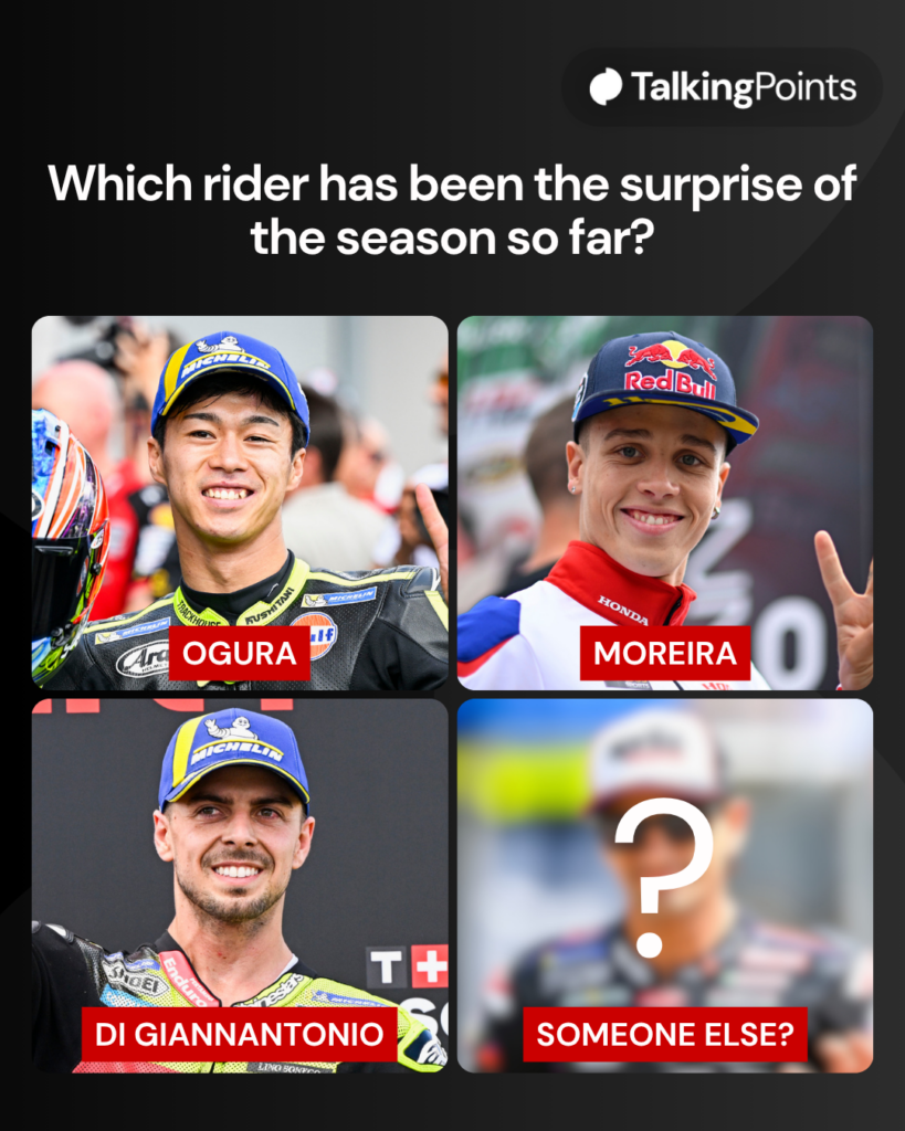 Four-way split of Ai Ogura, Fabio Di Giannantonio, Diogo Moreira and a mystery rider
